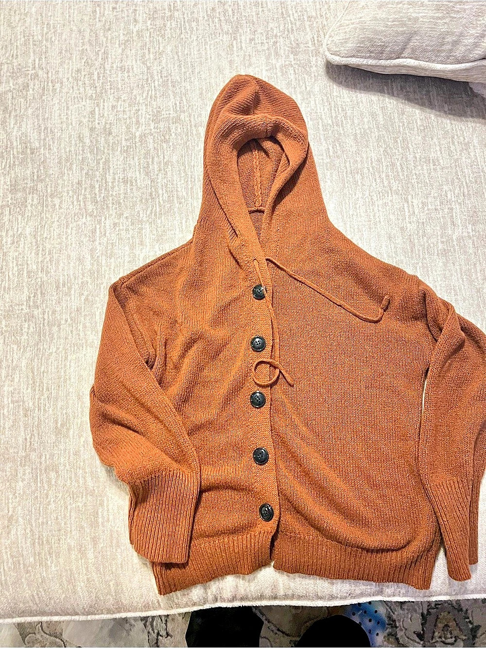 Brown Hooded Button Cardigan Size Medium